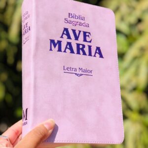 Bíblia Ave Maria com zíper - Letra Maior rosa